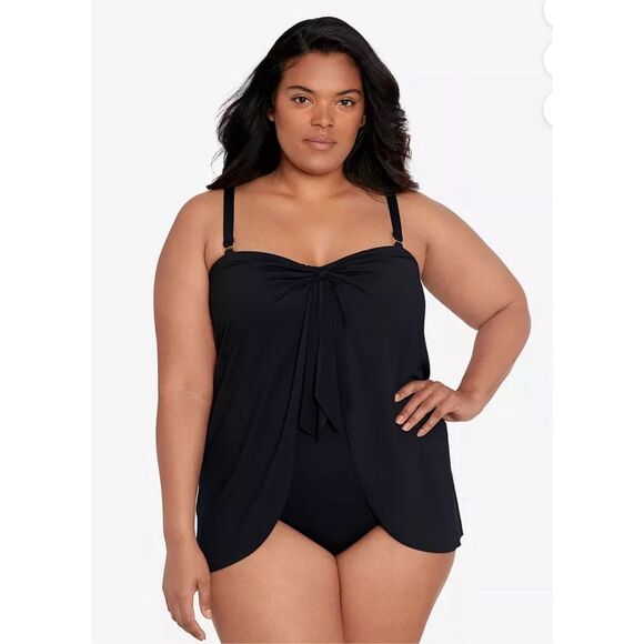 Ralph Lauren NWT size 18W black One-Piece Swimsuit Bandeau Flyaway - Picture 2 of 5